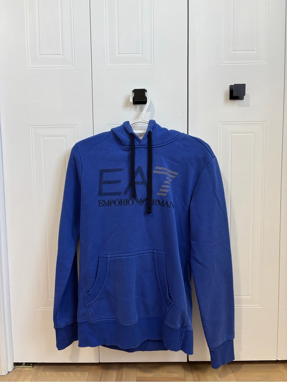 Emporio Armani EA7 Royal Blue Hoodie with Black Drawstrings